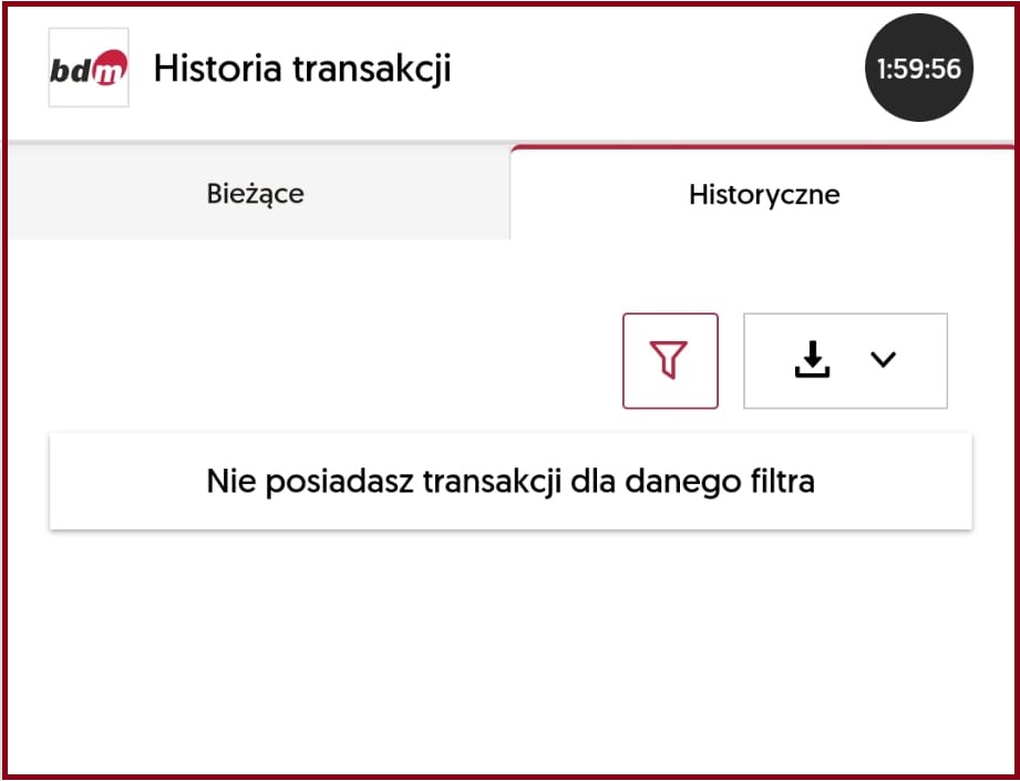 Historia transakcji bdm Mobile